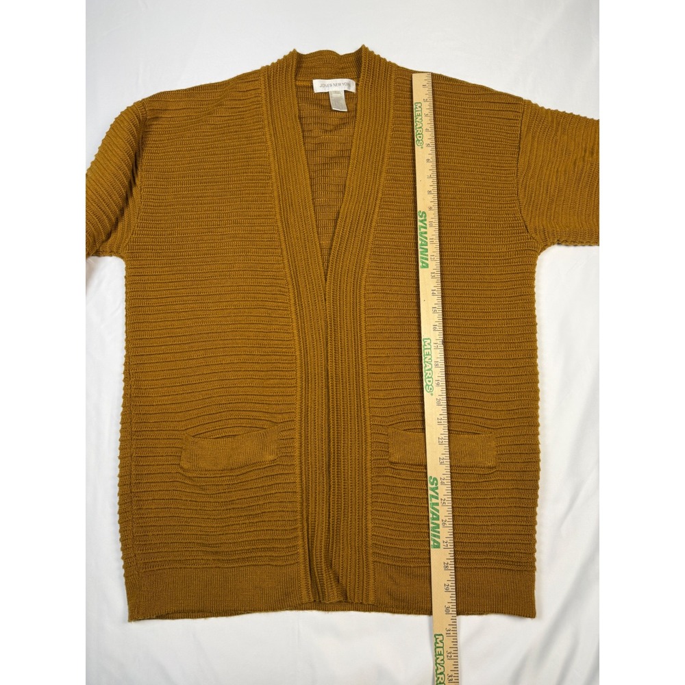 JONES NEW YORK Mustard Yellow Ribbed Knit Open Front Cardigan‎ Sweater Size L - Picture 5 of 8